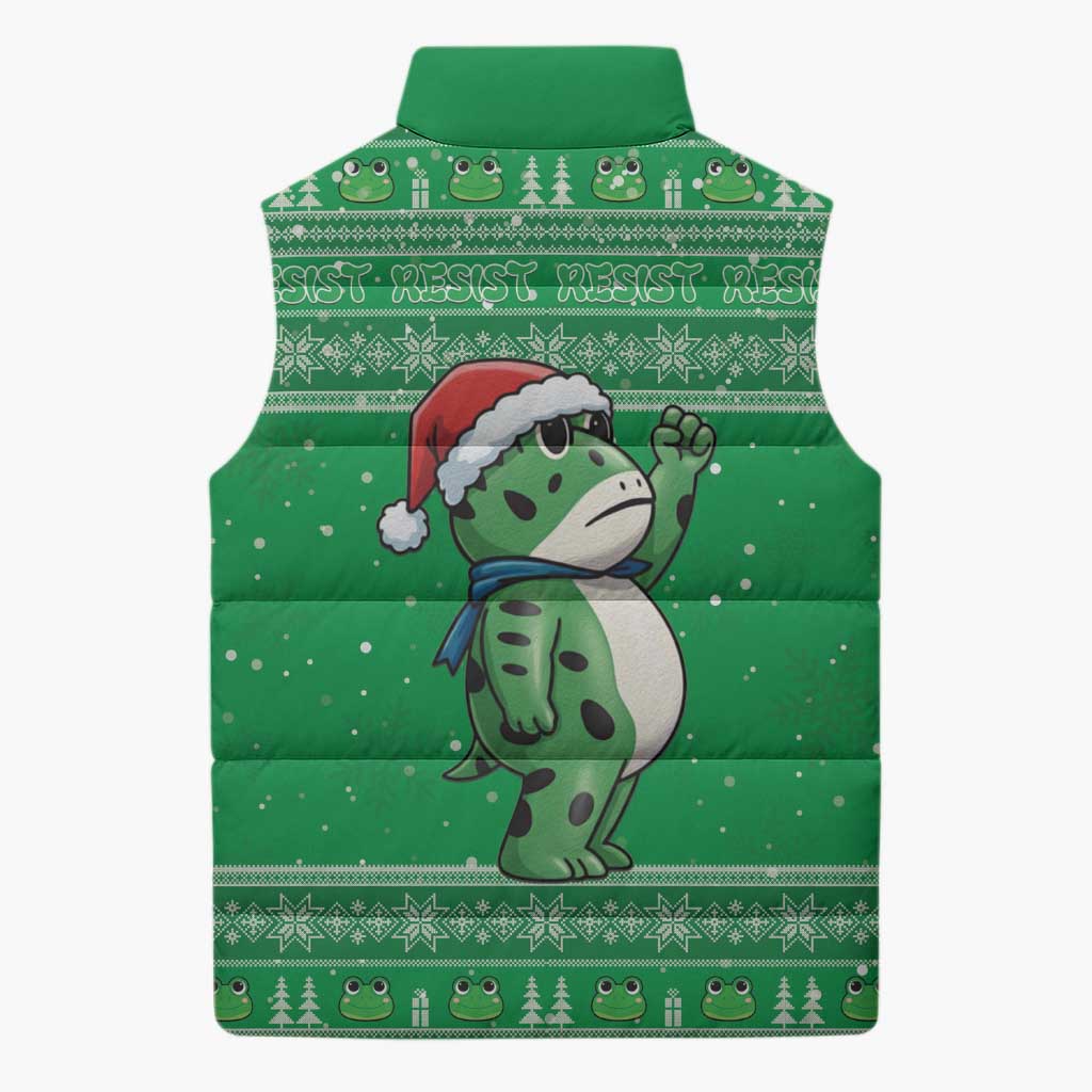 Funny Christmas Portland Frog Protest Sleeveless Puffer Jacket Merry Frog-mas - Wonder Print Shop