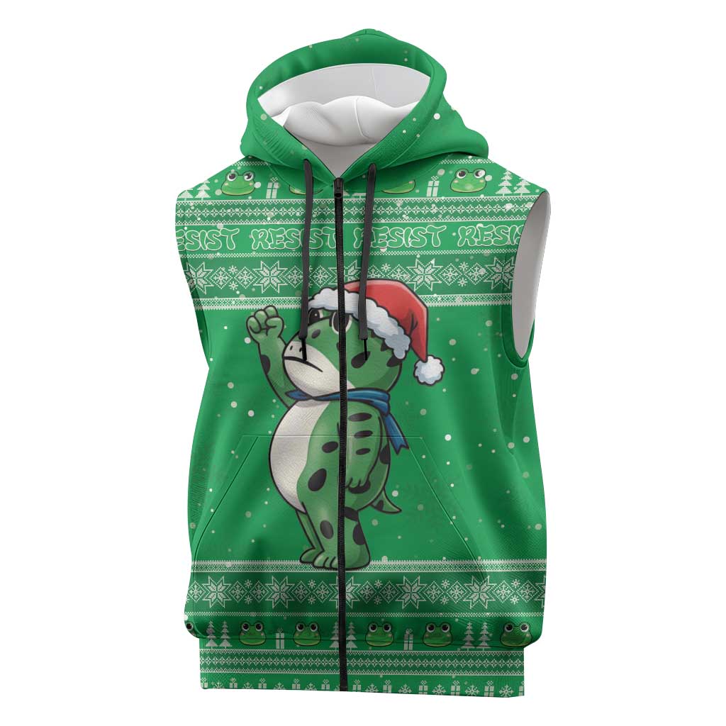 Funny Christmas Portland Frog Protest Sleeveless Zip Hoodie Merry Frog-mas - Wonder Print Shop