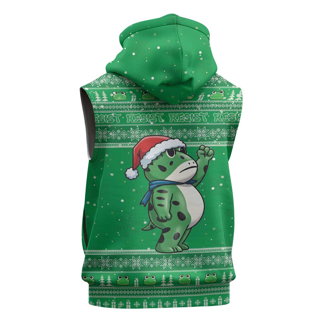 Funny Christmas Portland Frog Protest Sleeveless Zip Hoodie Merry Frog-mas - Wonder Print Shop