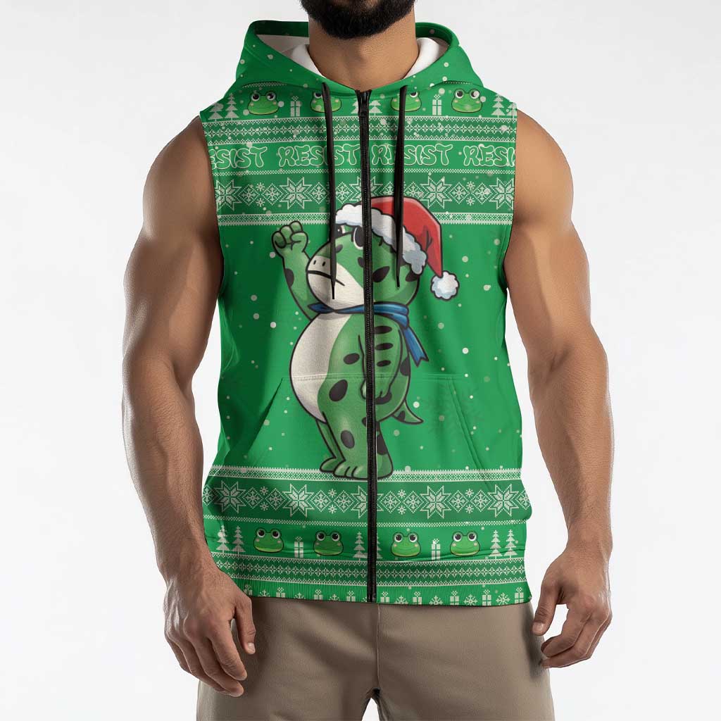 Funny Christmas Portland Frog Protest Sleeveless Zip Hoodie Merry Frog-mas - Wonder Print Shop