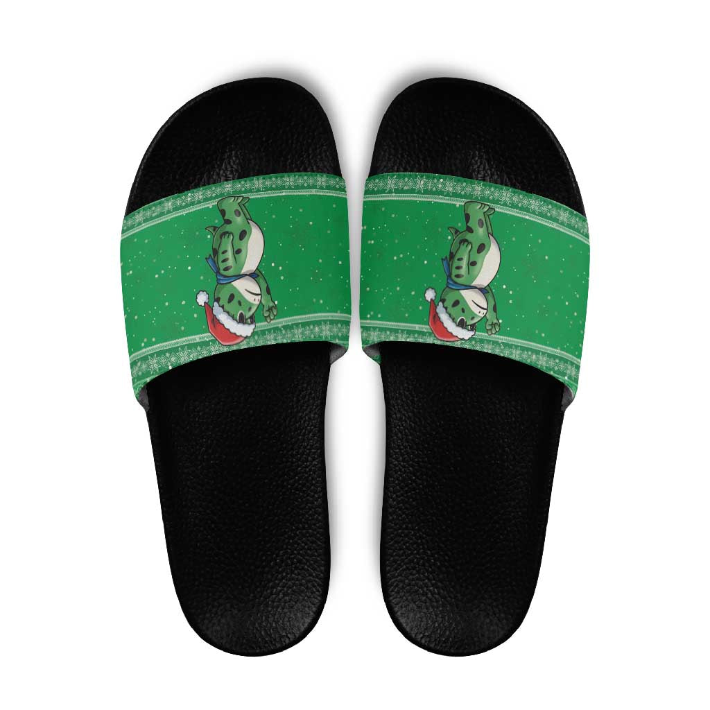 Funny Christmas Portland Frog Protest Slide Sandals Merry Frog-mas - Wonder Print Shop