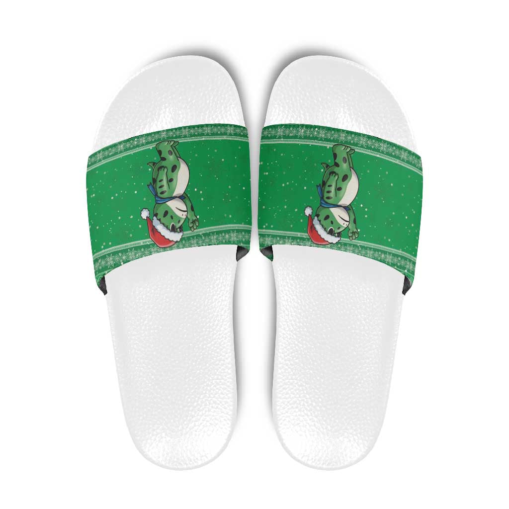 Funny Christmas Portland Frog Protest Slide Sandals Merry Frog-mas - Wonder Print Shop