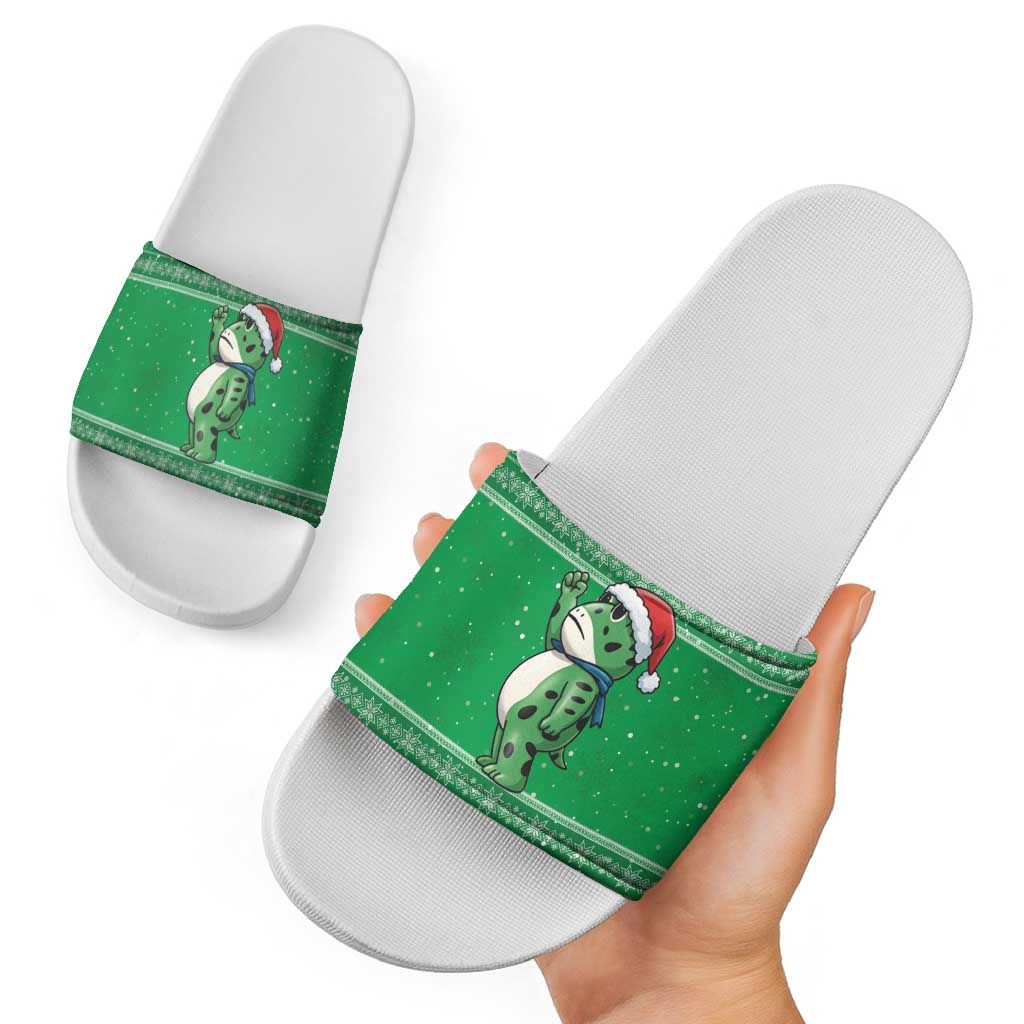 Funny Christmas Portland Frog Protest Slide Sandals Merry Frog-mas - Wonder Print Shop