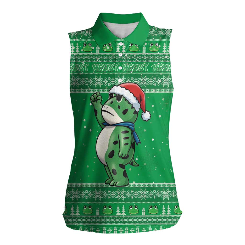 Funny Christmas Portland Frog Protest Women Sleeveless Polo Shirt Merry Frog-mas - Wonder Print Shop