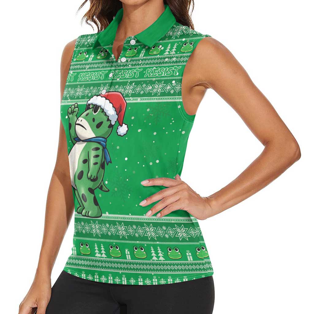 Funny Christmas Portland Frog Protest Women Sleeveless Polo Shirt Merry Frog-mas - Wonder Print Shop