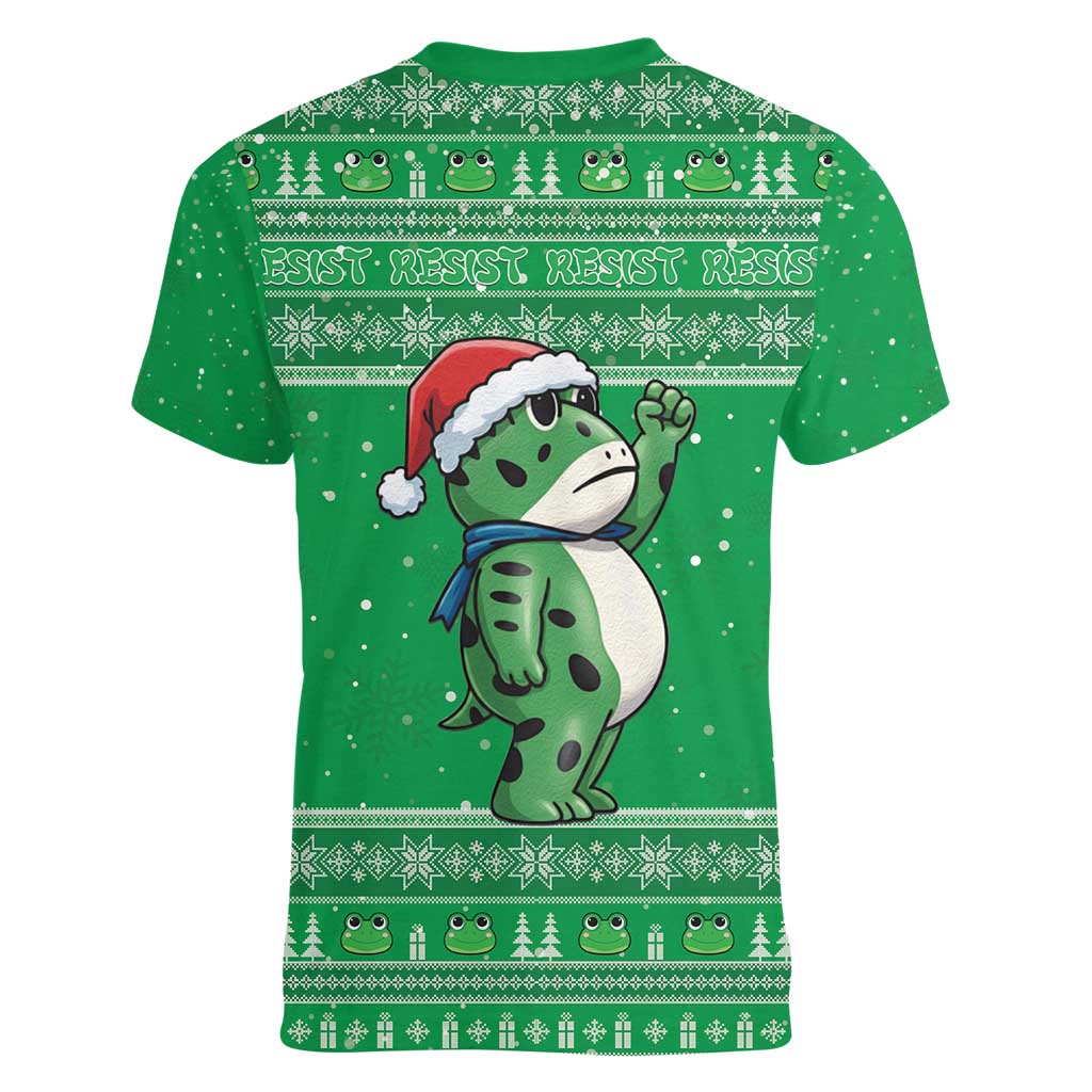 Funny Christmas Portland Frog Protest Women V-Neck T-Shirt Merry Frog-mas - Wonder Print Shop