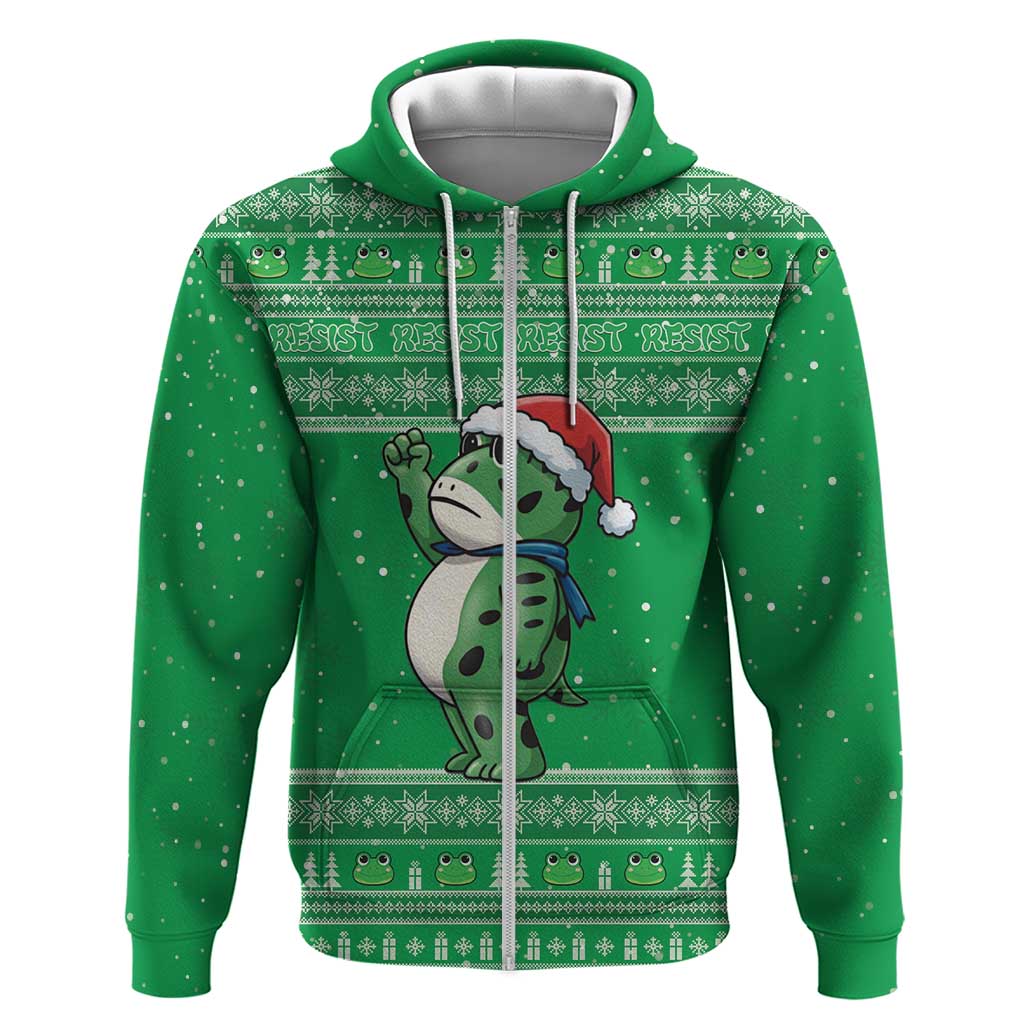 Funny Christmas Portland Frog Protest Zip Hoodie Merry Frog-mas - Wonder Print Shop