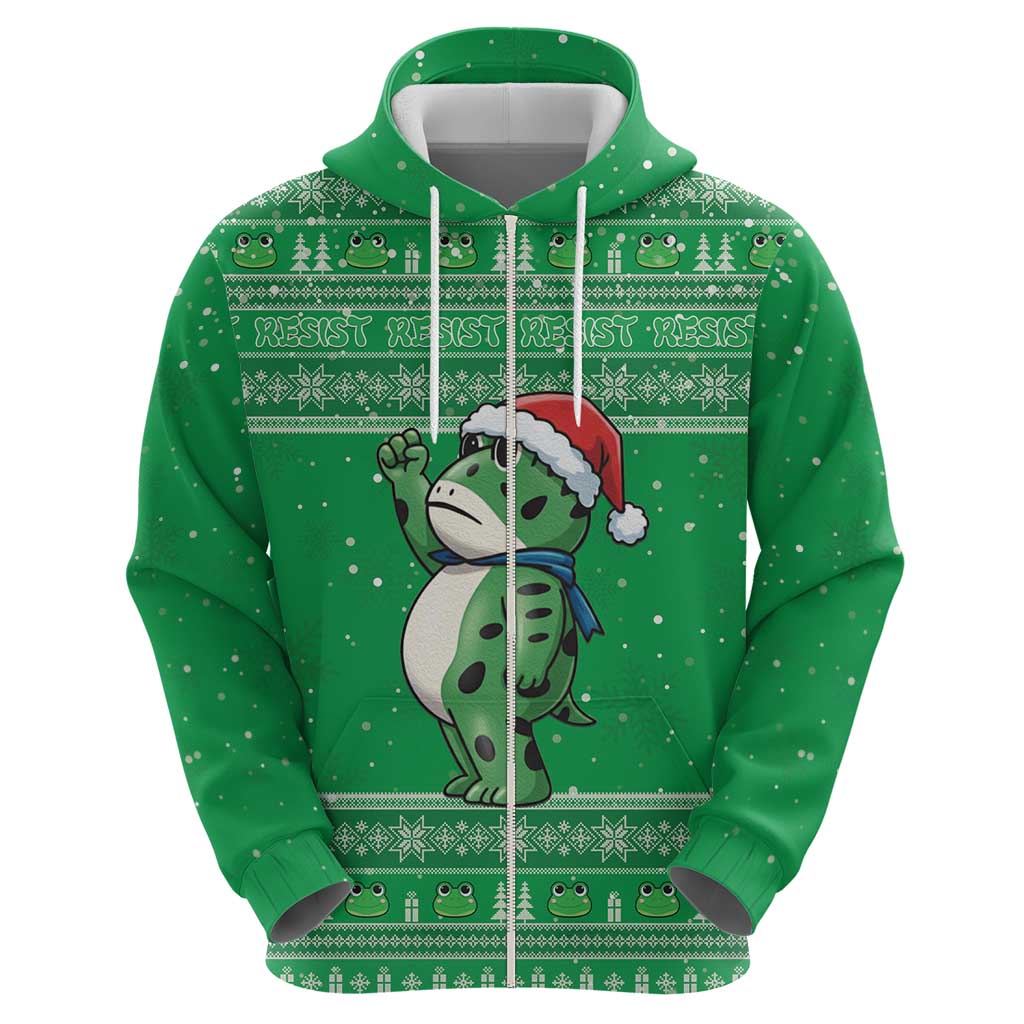 Funny Christmas Portland Frog Protest Zip Hoodie Merry Frog-mas - Wonder Print Shop