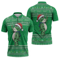 Funny Christmas Portland Frog Protest Zipper Polo Shirt Merry Frog-mas - Wonder Print Shop