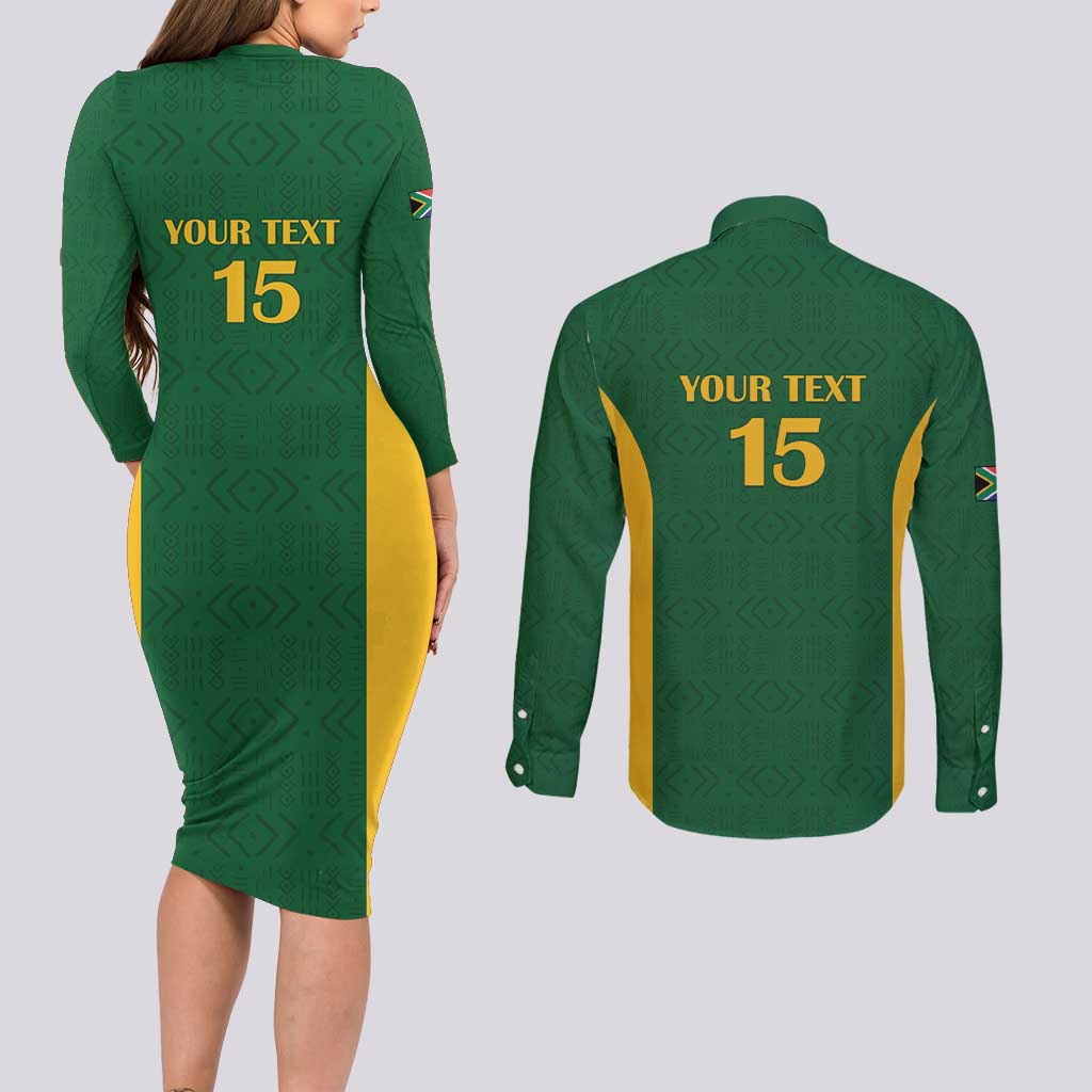 South Africa Hockey Custom Couples Matching Long Sleeve Bodycon Dress and Long Sleeve Button Shirt Go Ama Stokke Stokke Go - Wonder Print Shop
