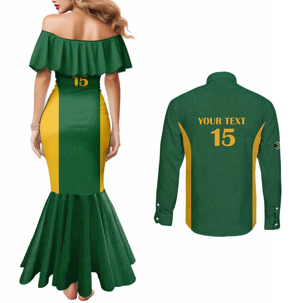 South Africa Hockey Custom Couples Matching Mermaid Dress and Long Sleeve Button Shirt Go Ama Stokke Stokke Go - Wonder Print Shop