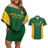 South Africa Hockey Custom Couples Matching Off Shoulder Short Dress and Hawaiian Shirt Go Ama Stokke Stokke Go - Wonder Print Shop