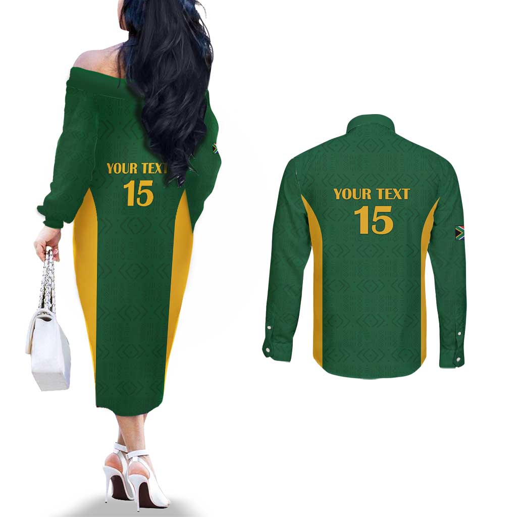 South Africa Hockey Custom Couples Matching Off The Shoulder Long Sleeve Dress and Long Sleeve Button Shirt Go Ama Stokke Stokke Go - Wonder Print Shop