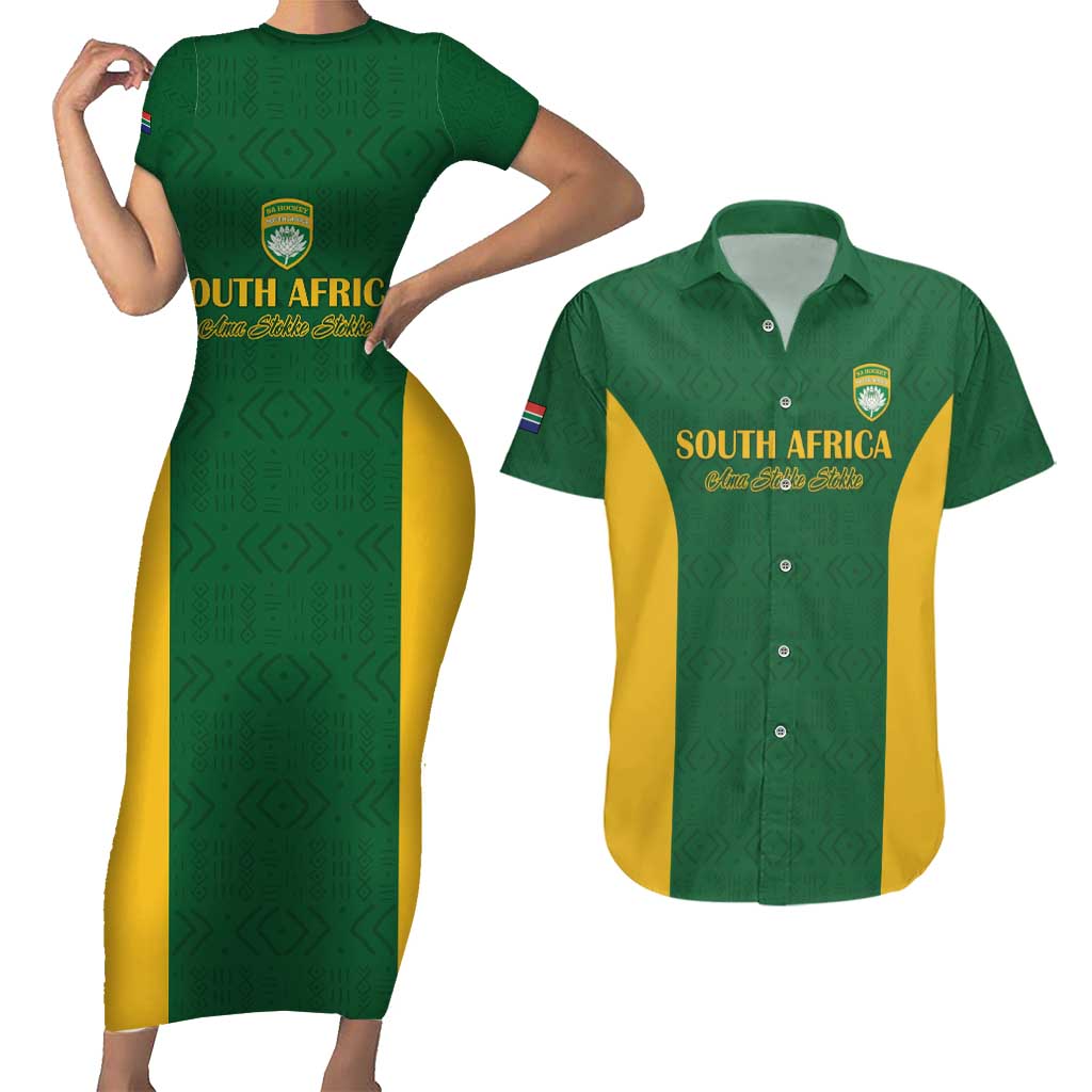 South Africa Hockey Custom Couples Matching Short Sleeve Bodycon Dress and Hawaiian Shirt Go Ama Stokke Stokke Go - Wonder Print Shop