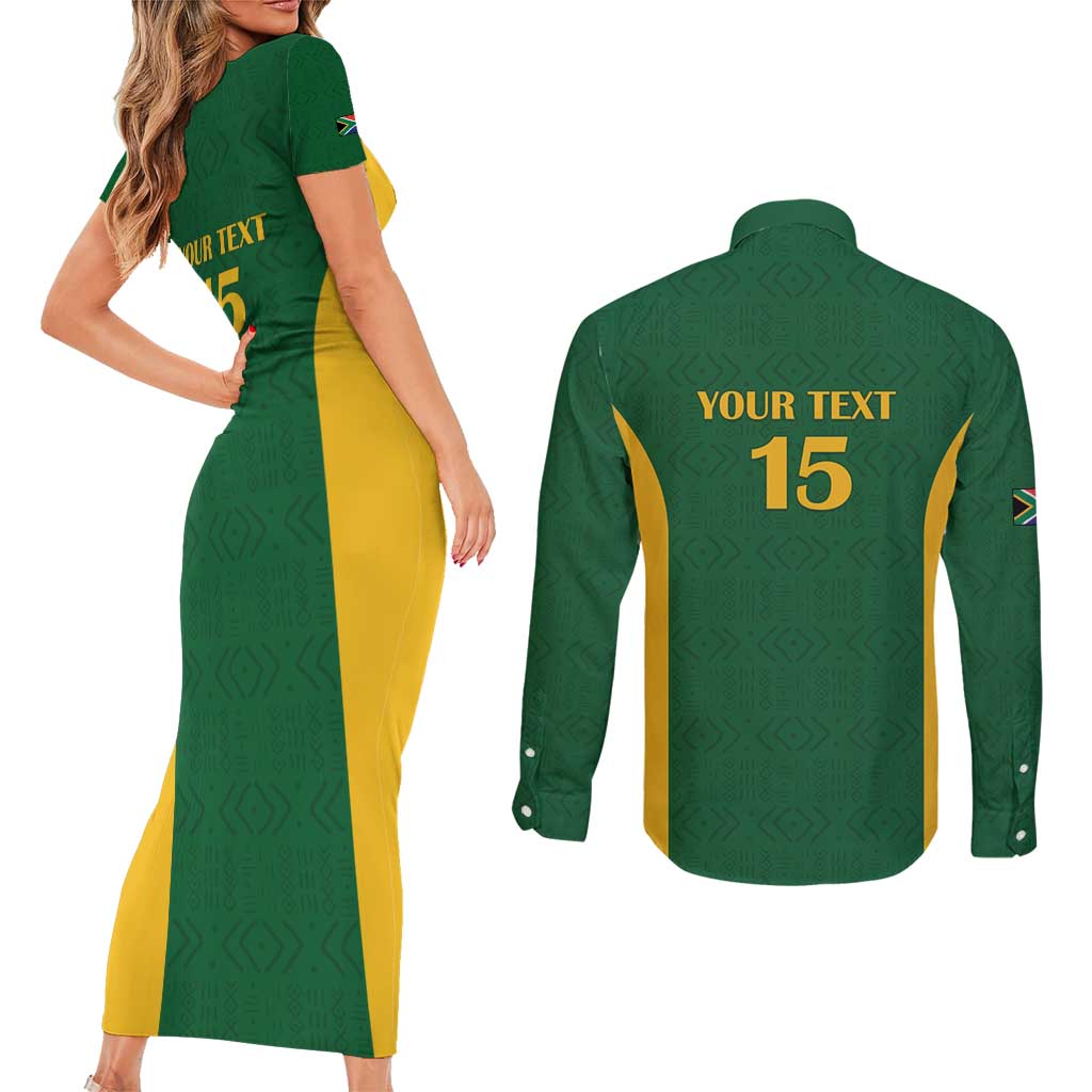 South Africa Hockey Custom Couples Matching Short Sleeve Bodycon Dress and Long Sleeve Button Shirt Go Ama Stokke Stokke Go - Wonder Print Shop