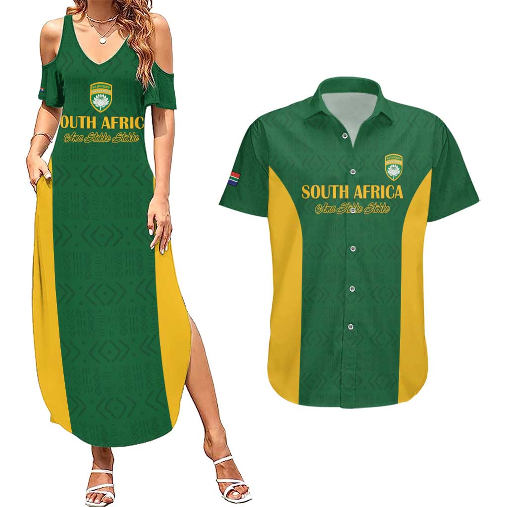 South Africa Hockey Custom Couples Matching Summer Maxi Dress and Hawaiian Shirt Go Ama Stokke Stokke Go - Wonder Print Shop