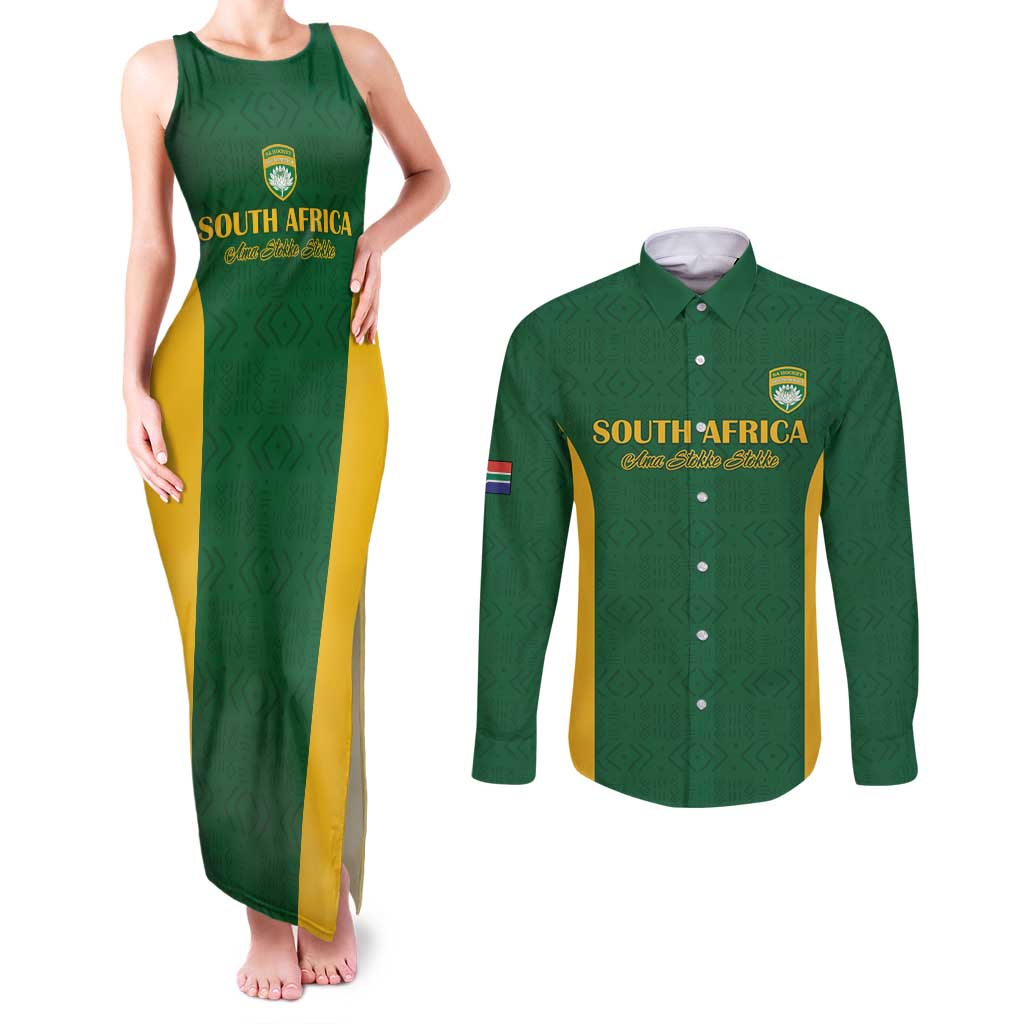 South Africa Hockey Custom Couples Matching Tank Maxi Dress and Long Sleeve Button Shirt Go Ama Stokke Stokke Go - Wonder Print Shop
