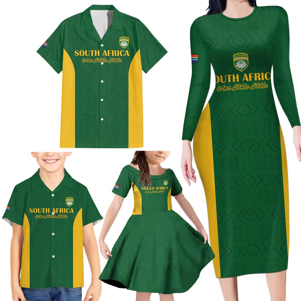 South Africa Hockey Custom Family Matching Long Sleeve Bodycon Dress and Hawaiian Shirt Go Ama Stokke Stokke Go - Wonder Print Shop