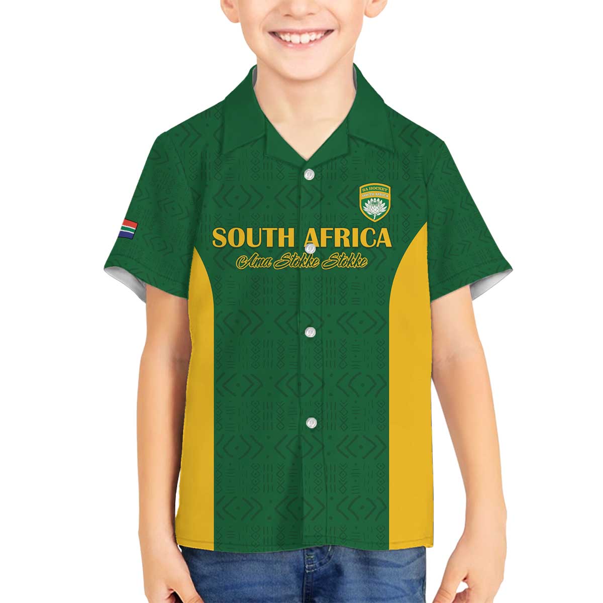 South Africa Hockey Custom Family Matching Off The Shoulder Long Sleeve Dress and Hawaiian Shirt Go Ama Stokke Stokke Go - Wonder Print Shop