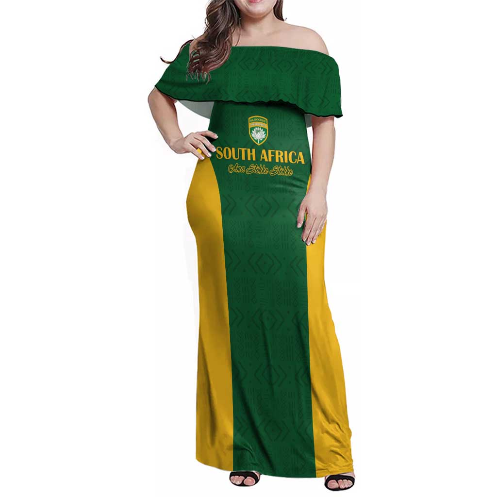 South Africa Hockey Custom Family Matching Off Shoulder Maxi Dress and Hawaiian Shirt Go Ama Stokke Stokke Go - Wonder Print Shop