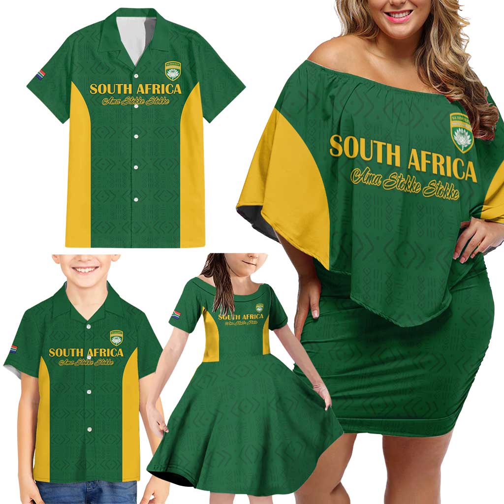 South Africa Hockey Custom Family Matching Off Shoulder Short Dress and Hawaiian Shirt Go Ama Stokke Stokke Go - Wonder Print Shop