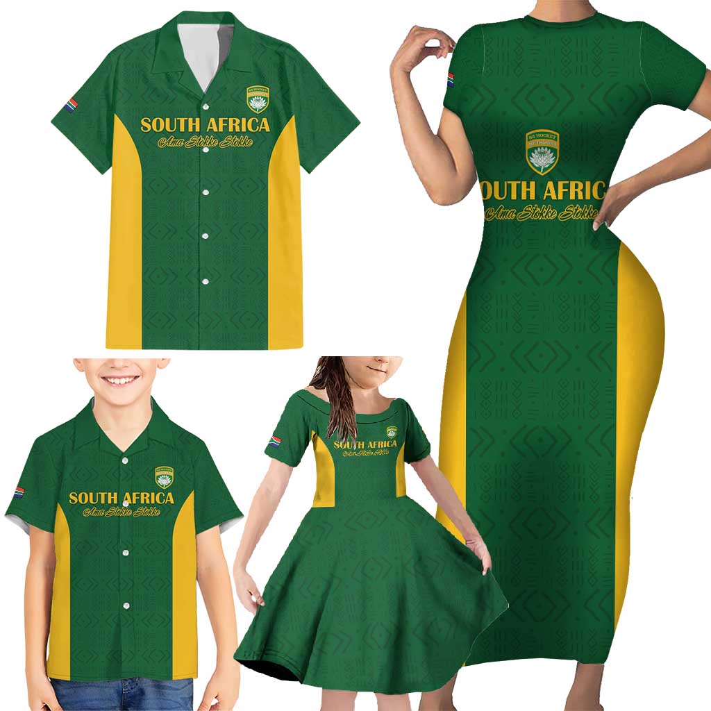 South Africa Hockey Custom Family Matching Short Sleeve Bodycon Dress and Hawaiian Shirt Go Ama Stokke Stokke Go - Wonder Print Shop