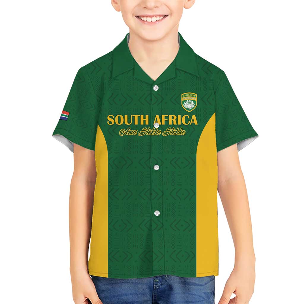 South Africa Hockey Custom Family Matching Short Sleeve Bodycon Dress and Hawaiian Shirt Go Ama Stokke Stokke Go - Wonder Print Shop