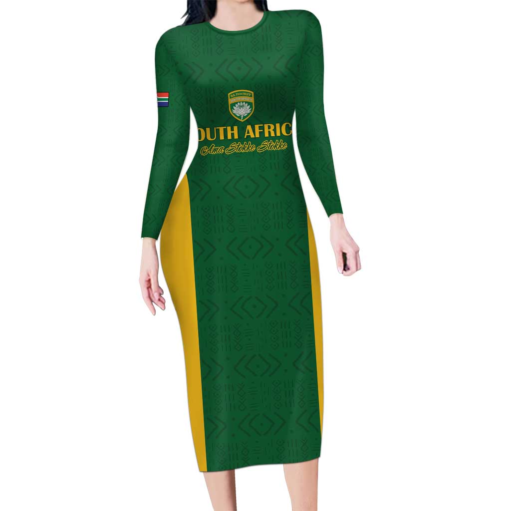 South Africa Hockey Custom Long Sleeve Bodycon Dress Go Ama Stokke Stokke Go - Wonder Print Shop