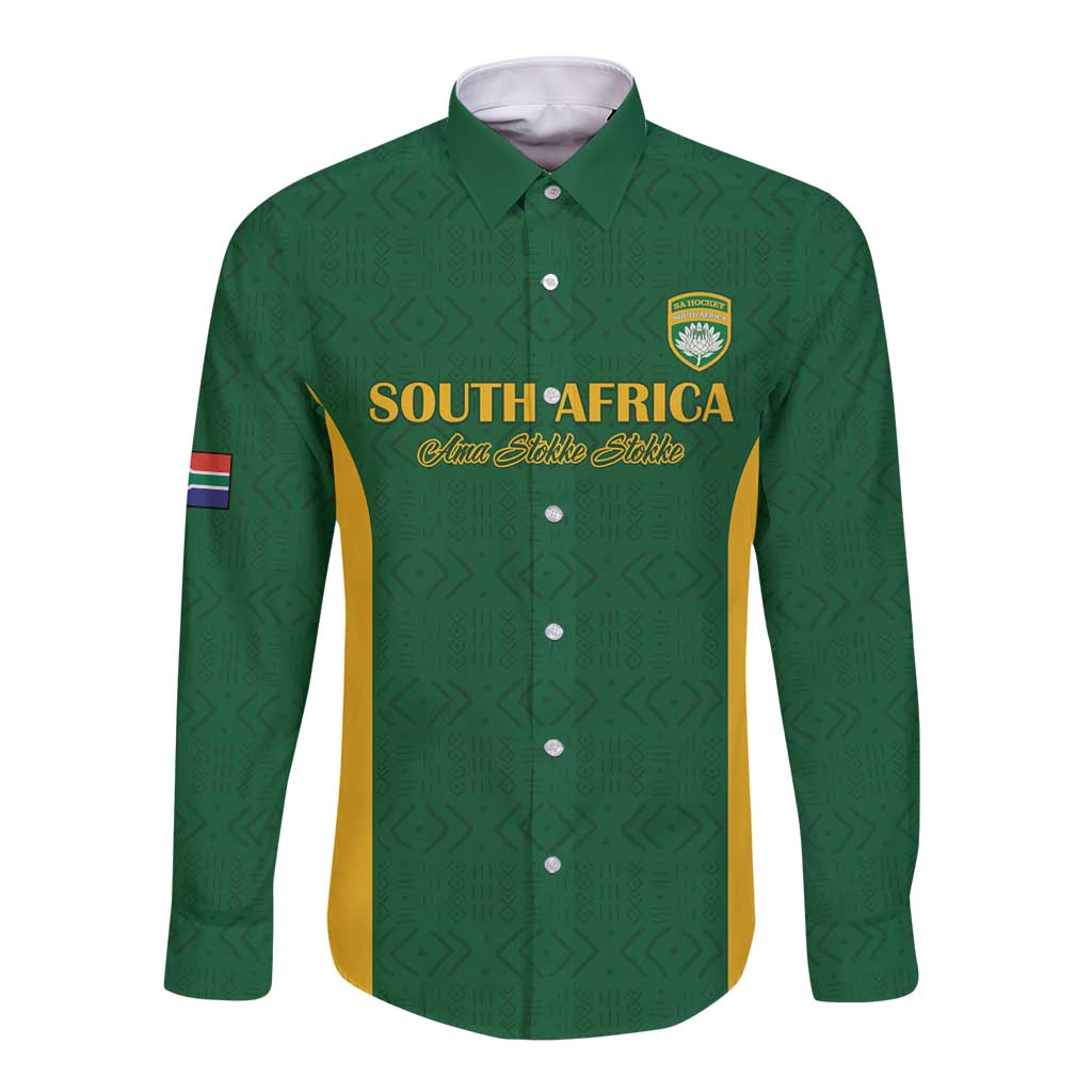 South Africa Hockey Custom Long Sleeve Button Shirt Go Ama Stokke Stokke Go - Wonder Print Shop
