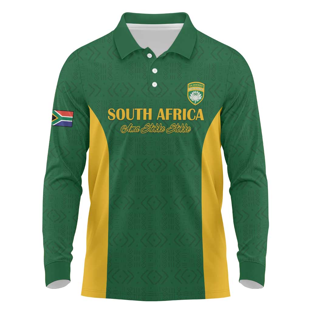 South Africa Hockey Custom Long Sleeve Polo Shirt Go Ama Stokke Stokke Go - Wonder Print Shop