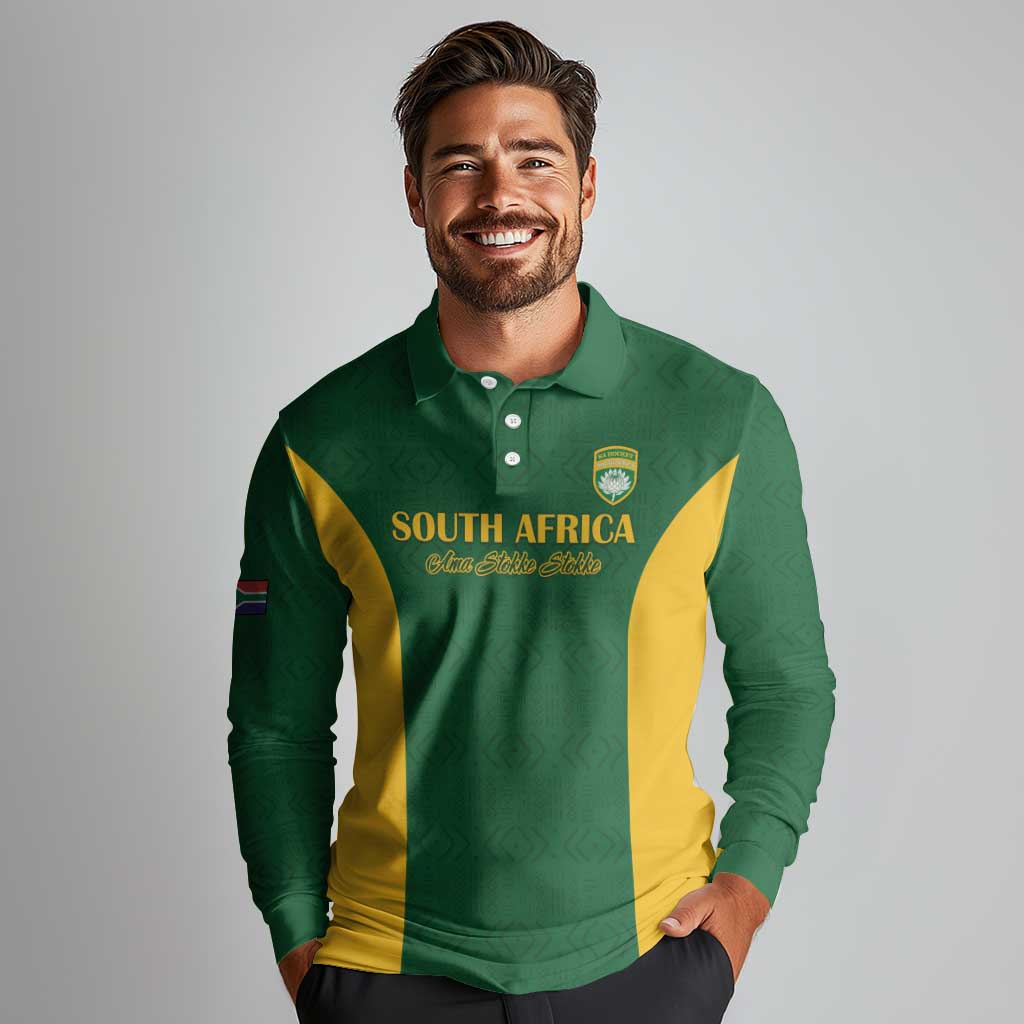 South Africa Hockey Custom Long Sleeve Polo Shirt Go Ama Stokke Stokke Go - Wonder Print Shop