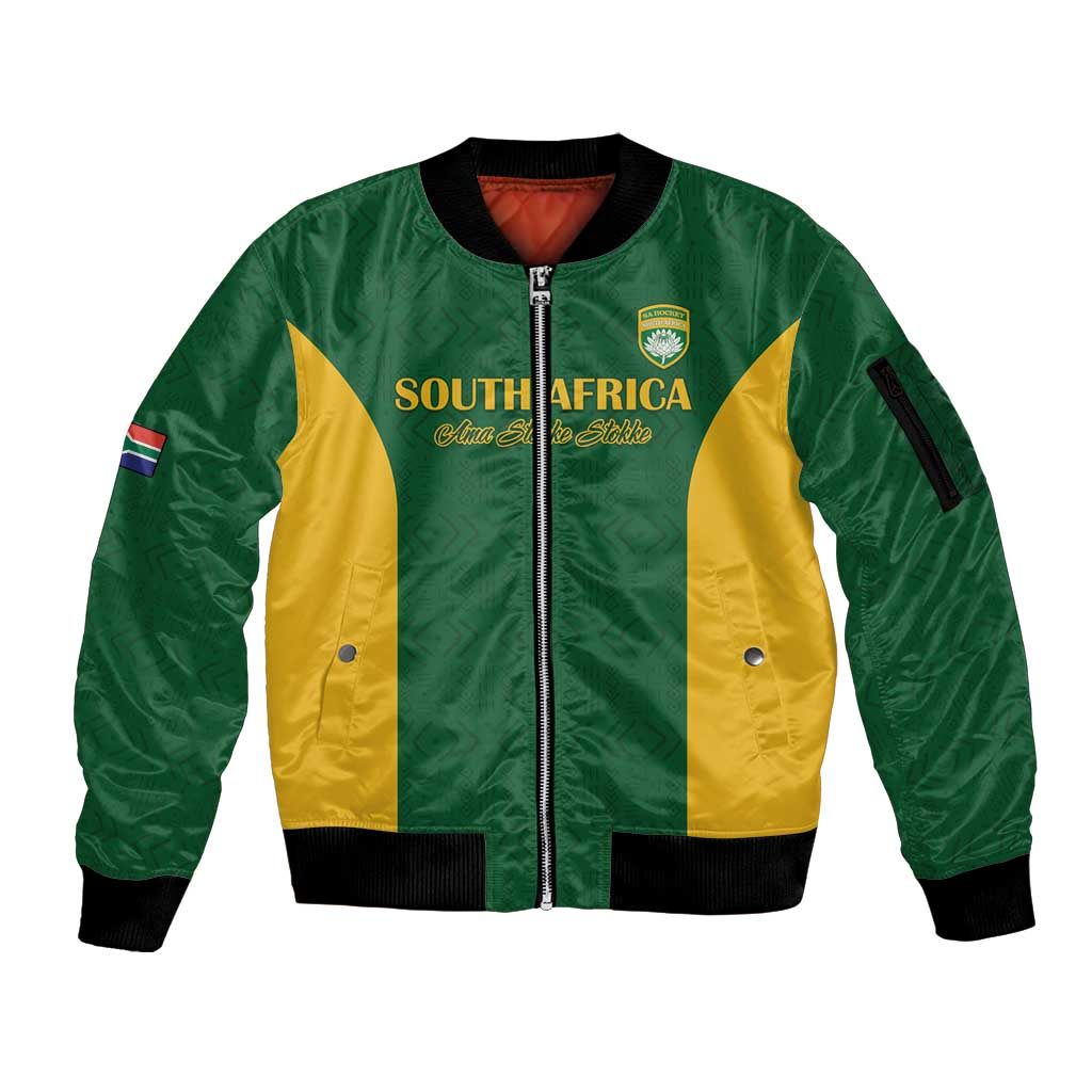 South Africa Hockey Custom Sleeve Zip Bomber Jacket Go Ama Stokke Stokke Go - Wonder Print Shop