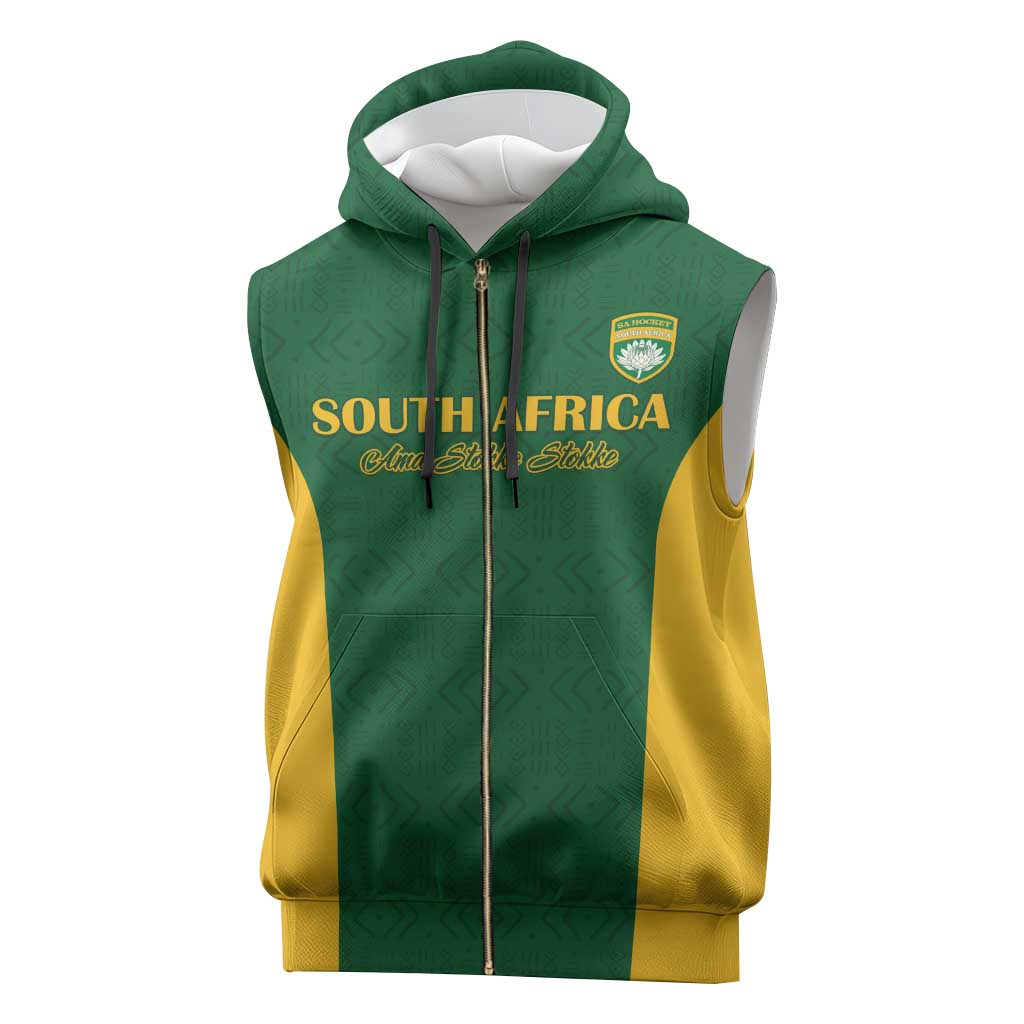 South Africa Hockey Custom Sleeveless Zip Hoodie Go Ama Stokke Stokke Go - Wonder Print Shop