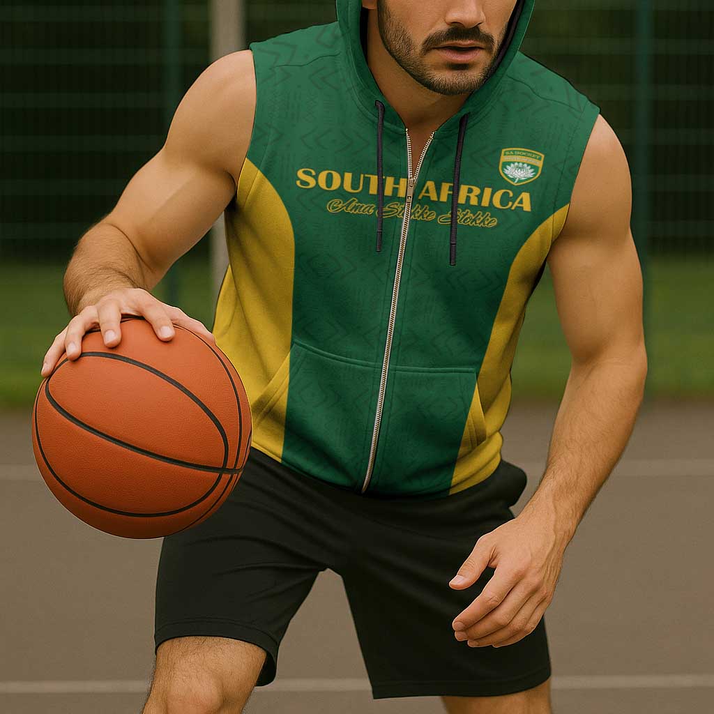 South Africa Hockey Custom Sleeveless Zip Hoodie Go Ama Stokke Stokke Go - Wonder Print Shop