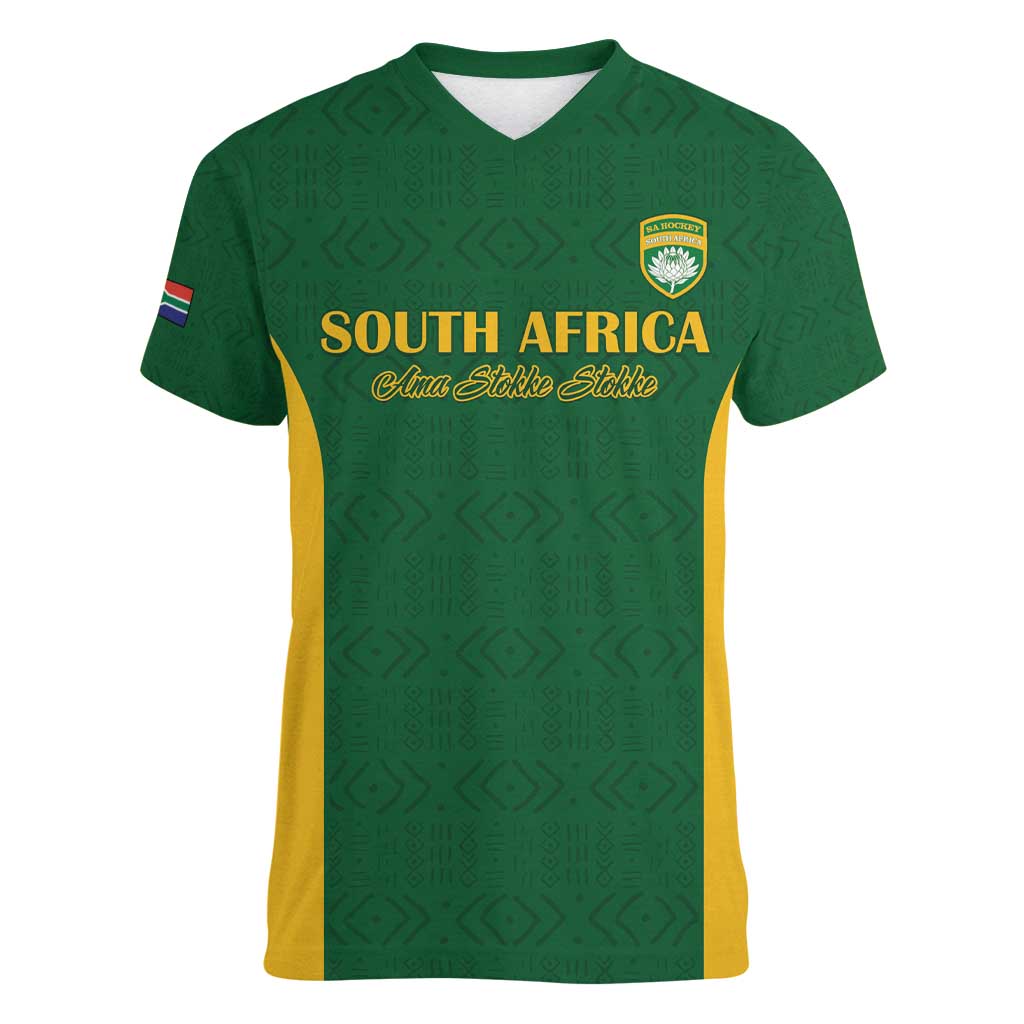 South Africa Hockey Custom Women V-Neck T-Shirt Go Ama Stokke Stokke Go - Wonder Print Shop