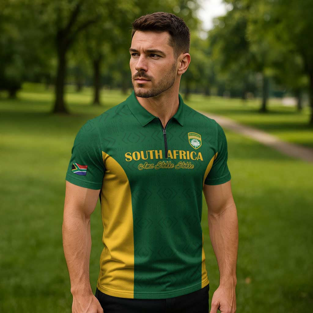 South Africa Hockey Custom Zipper Polo Shirt Go Ama Stokke Stokke Go - Wonder Print Shop