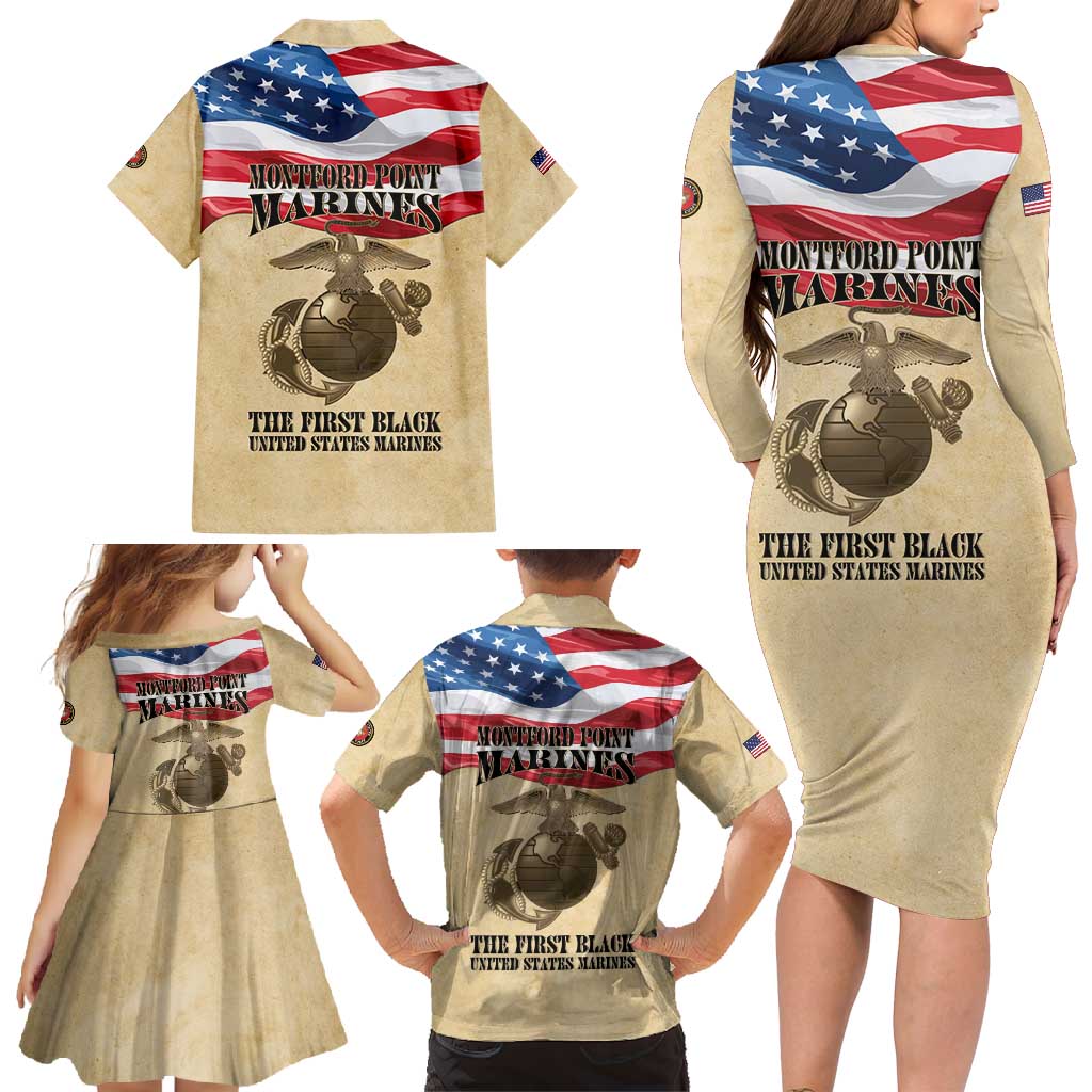 Montford Point Marines 1942-1949 Family Matching Long Sleeve Bodycon Dress and Hawaiian Shirt The First Black Marines - Wonder Print Shop