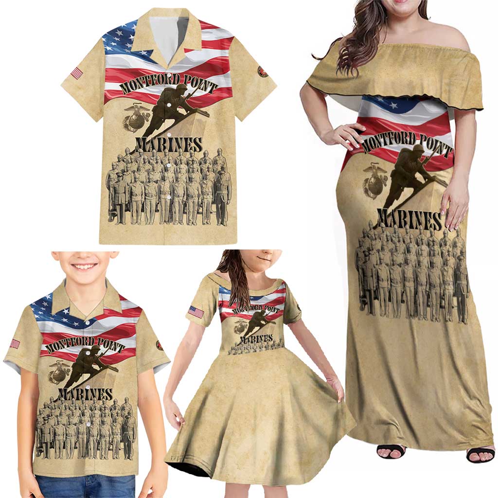 Montford Point Marines 1942-1949 Family Matching Off Shoulder Maxi Dress and Hawaiian Shirt The First Black Marines - Wonder Print Shop