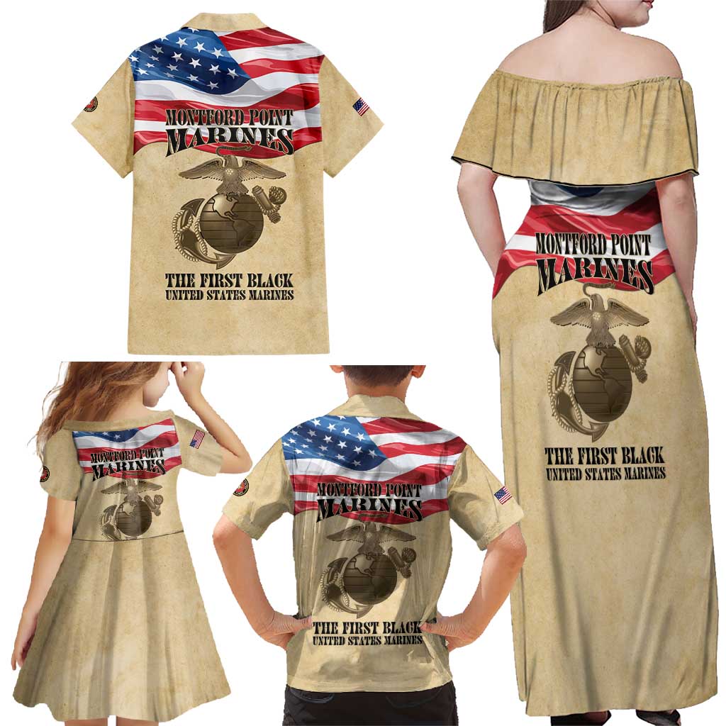 Montford Point Marines 1942-1949 Family Matching Off Shoulder Maxi Dress and Hawaiian Shirt The First Black Marines - Wonder Print Shop