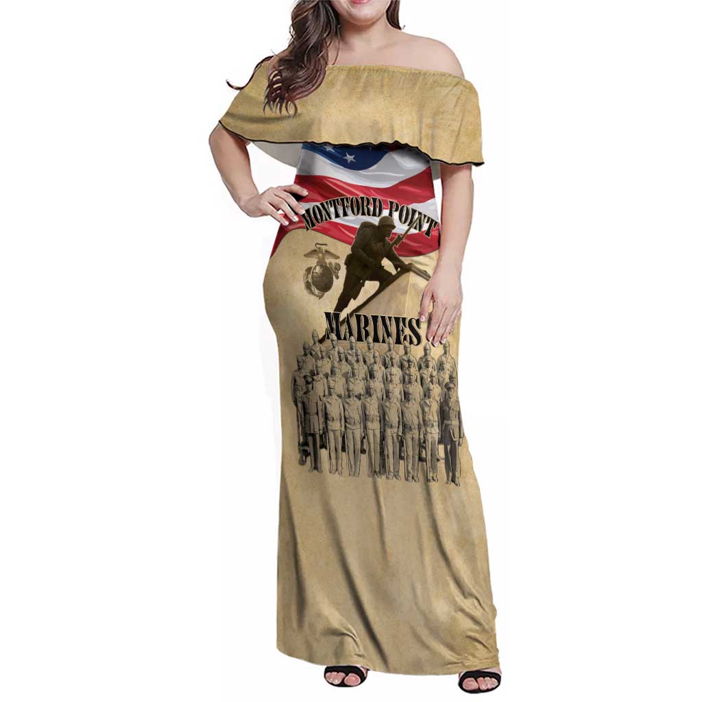 Montford Point Marines 1942-1949 Family Matching Off Shoulder Maxi Dress and Hawaiian Shirt The First Black Marines - Wonder Print Shop