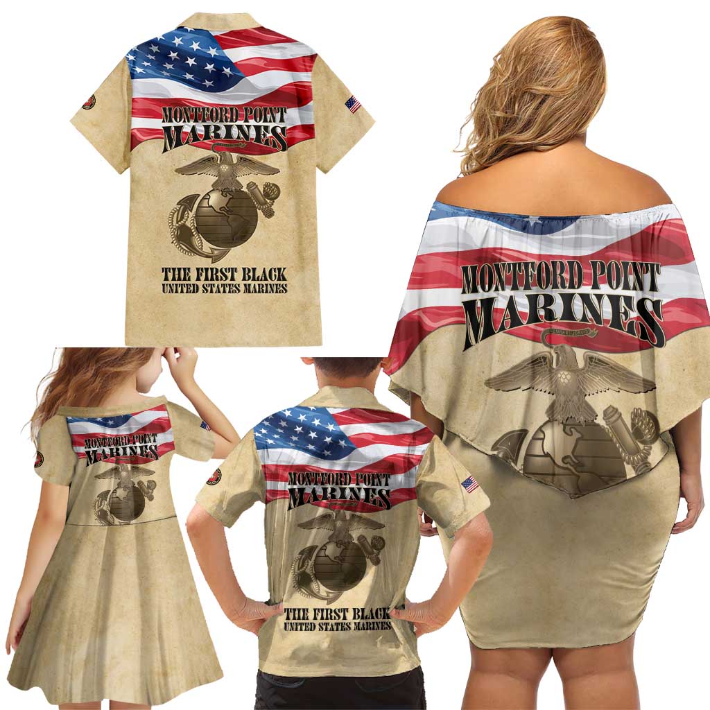 Montford Point Marines 1942-1949 Family Matching Off Shoulder Short Dress and Hawaiian Shirt The First Black Marines - Wonder Print Shop
