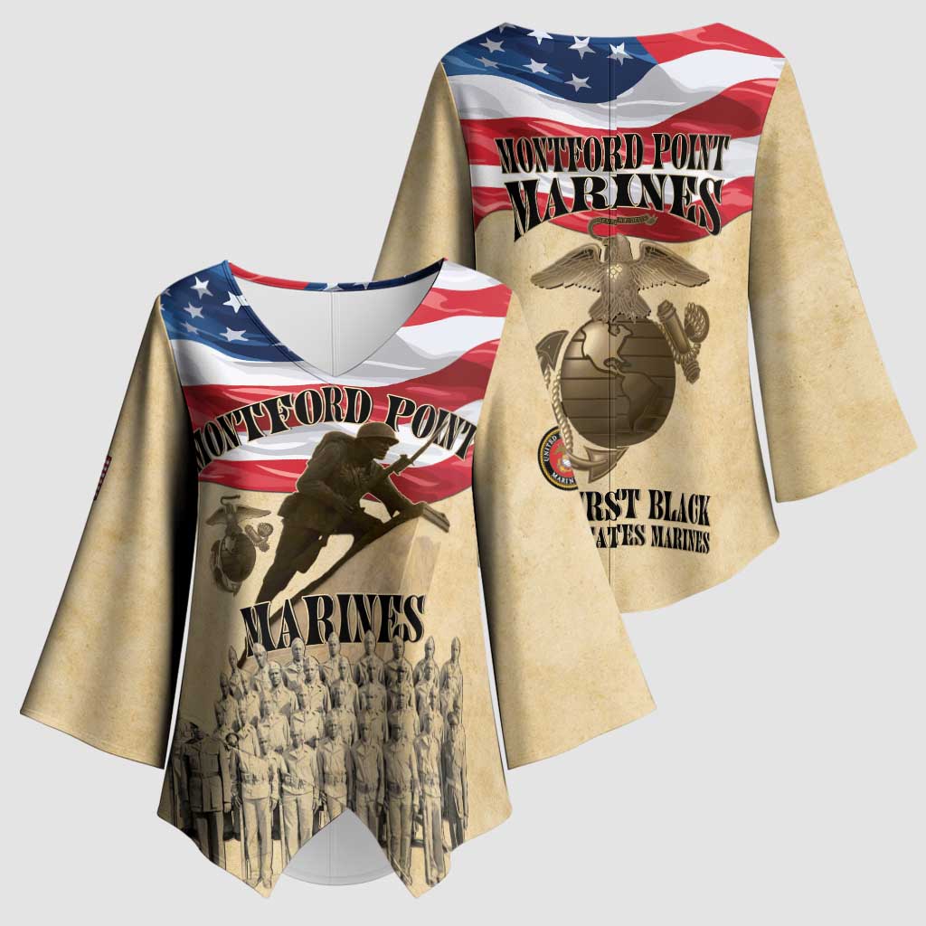 Montford Point Marines 1942-1949 Kimono Sleeve Blouse The First Black Marines - Wonder Print Shop