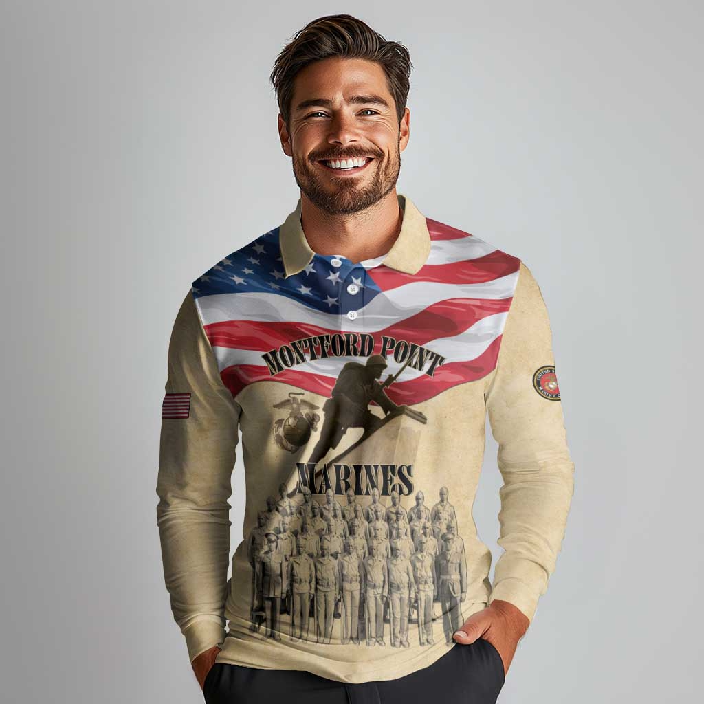 Montford Point Marines 1942-1949 Long Sleeve Polo Shirt The First Black Marines - Wonder Print Shop