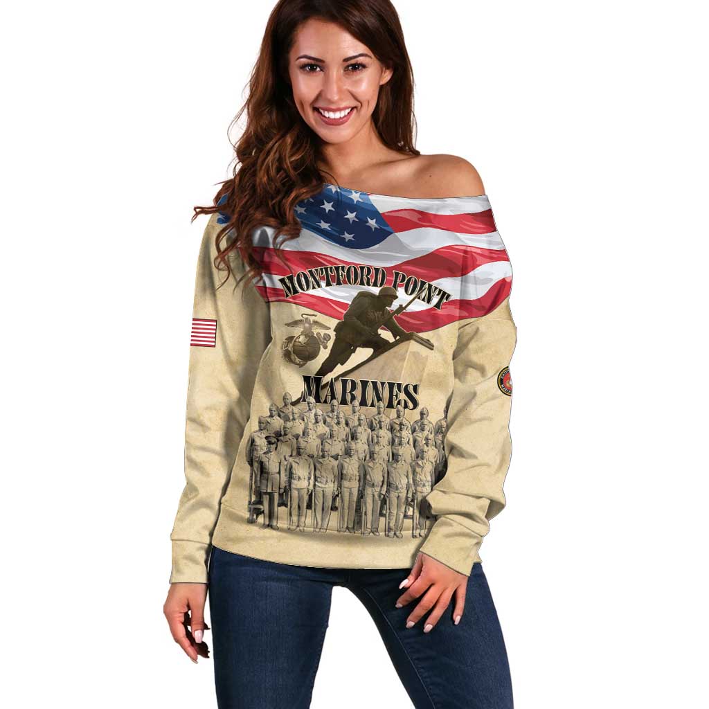 Montford Point Marines 1942-1949 Off Shoulder Sweater The First Black Marines - Wonder Print Shop