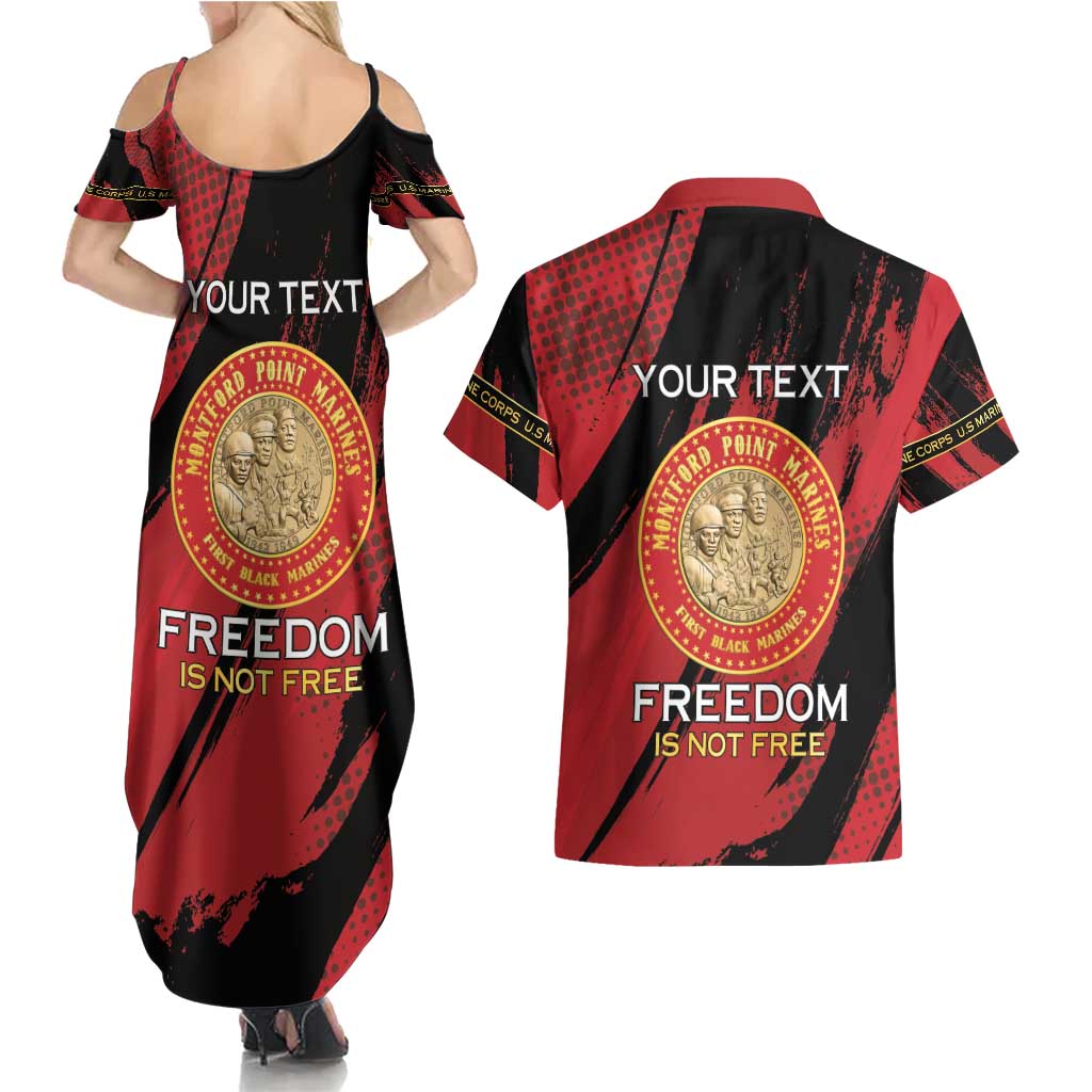 Personalized Proud to Honor Montford Point Marines Couples Matching Summer Maxi Dress and Hawaiian Shirt Freedom Is Not Free - Red - Wonder Print Shop