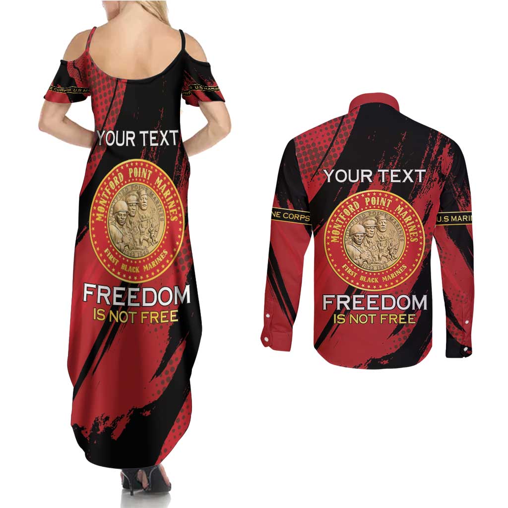 Personalized Proud to Honor Montford Point Marines Couples Matching Summer Maxi Dress and Long Sleeve Button Shirt Freedom Is Not Free - Red - Wonder Print Shop