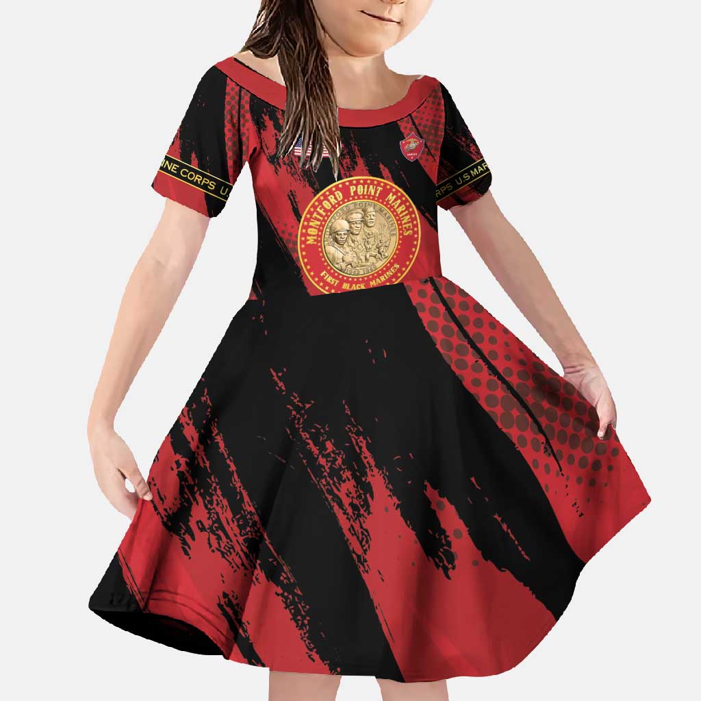 Personalized Proud to Honor Montford Point Marines Family Matching Long Sleeve Bodycon Dress and Hawaiian Shirt Freedom Is Not Free - Red - Wonder Print Shop