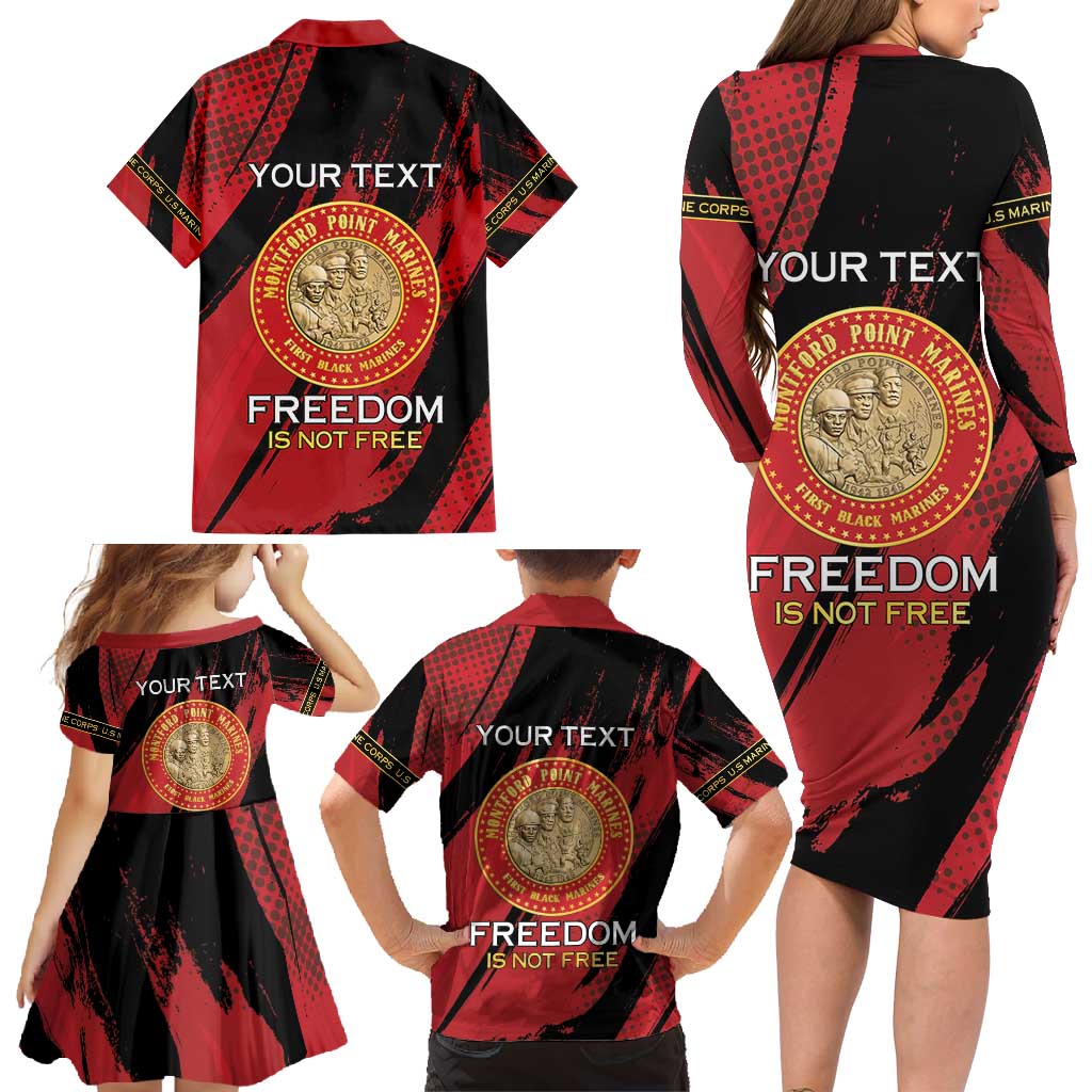 Personalized Proud to Honor Montford Point Marines Family Matching Long Sleeve Bodycon Dress and Hawaiian Shirt Freedom Is Not Free - Red - Wonder Print Shop