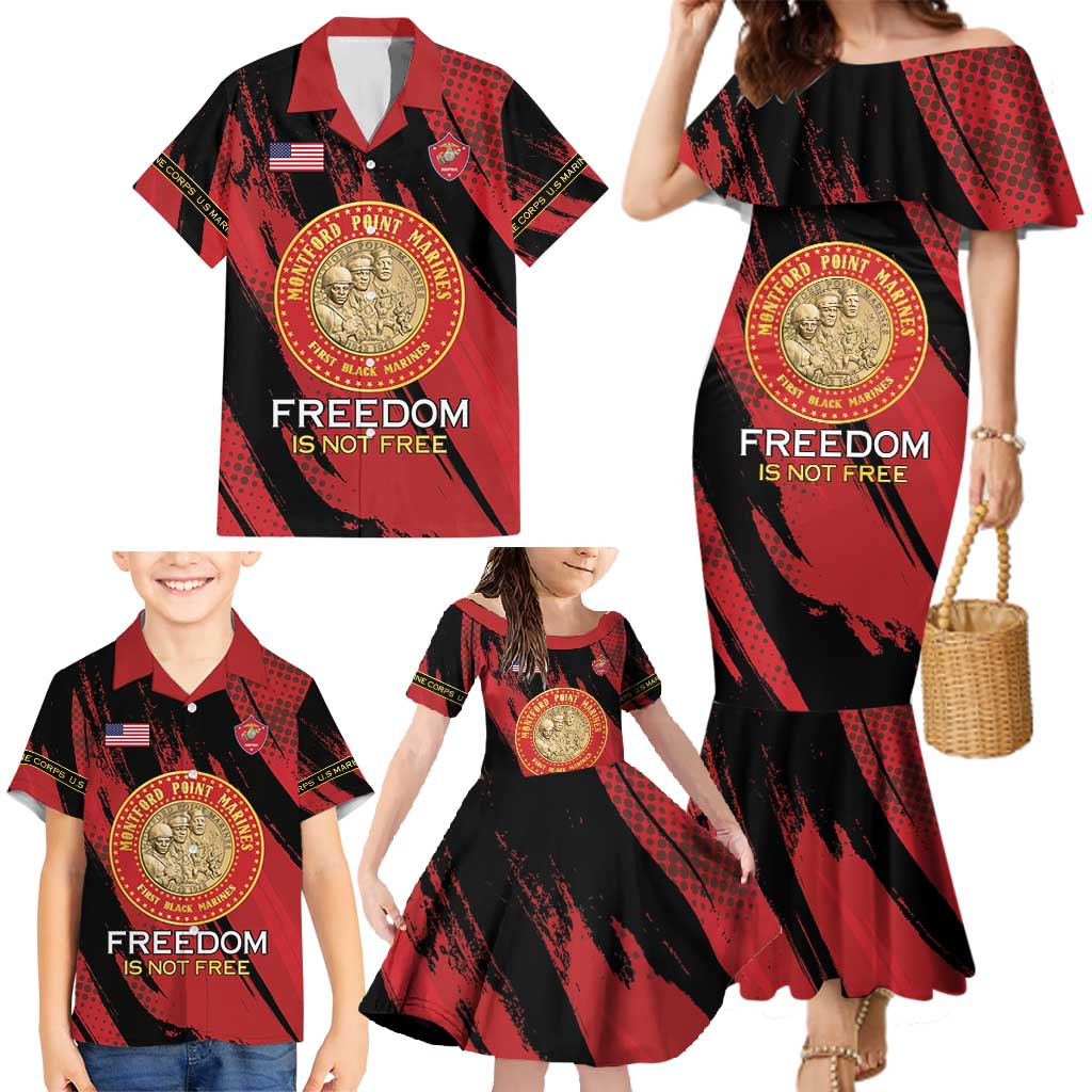 Personalized Proud to Honor Montford Point Marines Family Matching Mermaid Dress and Hawaiian Shirt Freedom Is Not Free - Red - Wonder Print Shop
