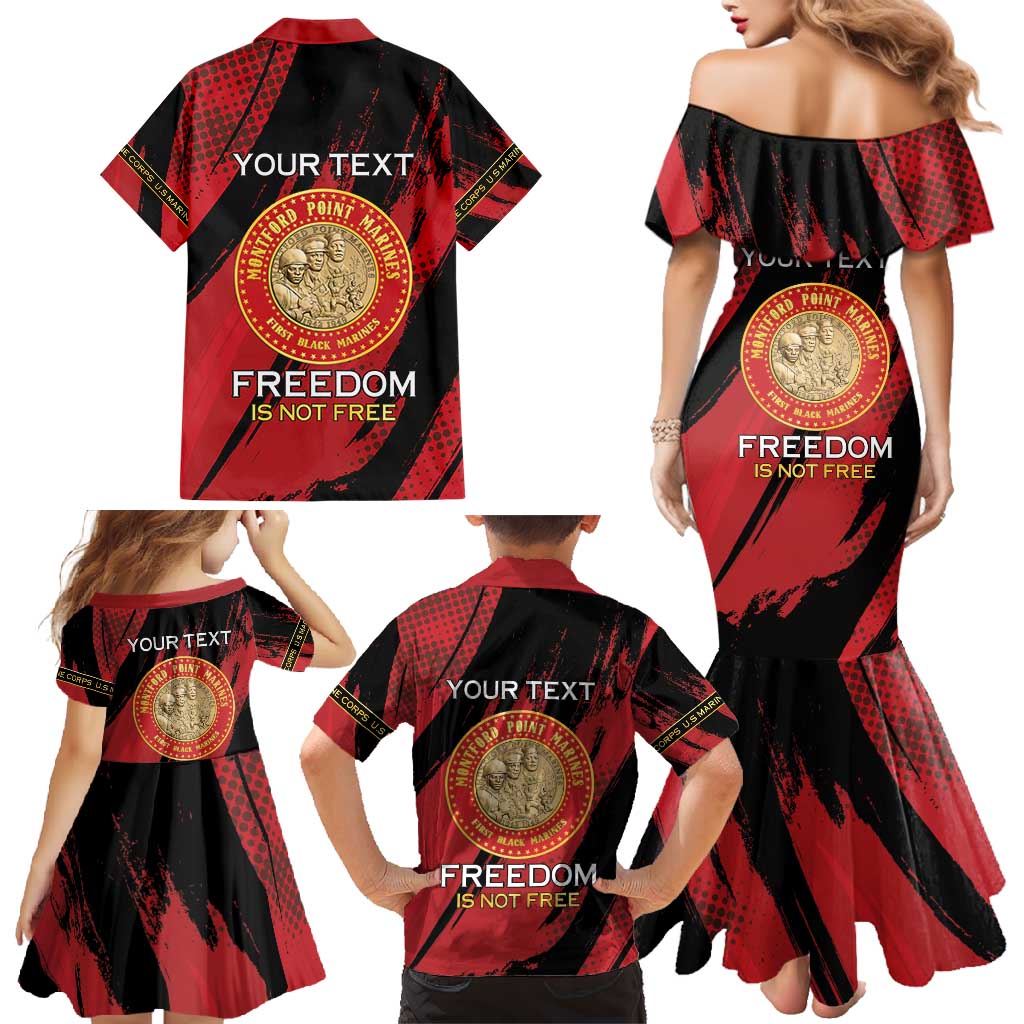 Personalized Proud to Honor Montford Point Marines Family Matching Mermaid Dress and Hawaiian Shirt Freedom Is Not Free - Red - Wonder Print Shop